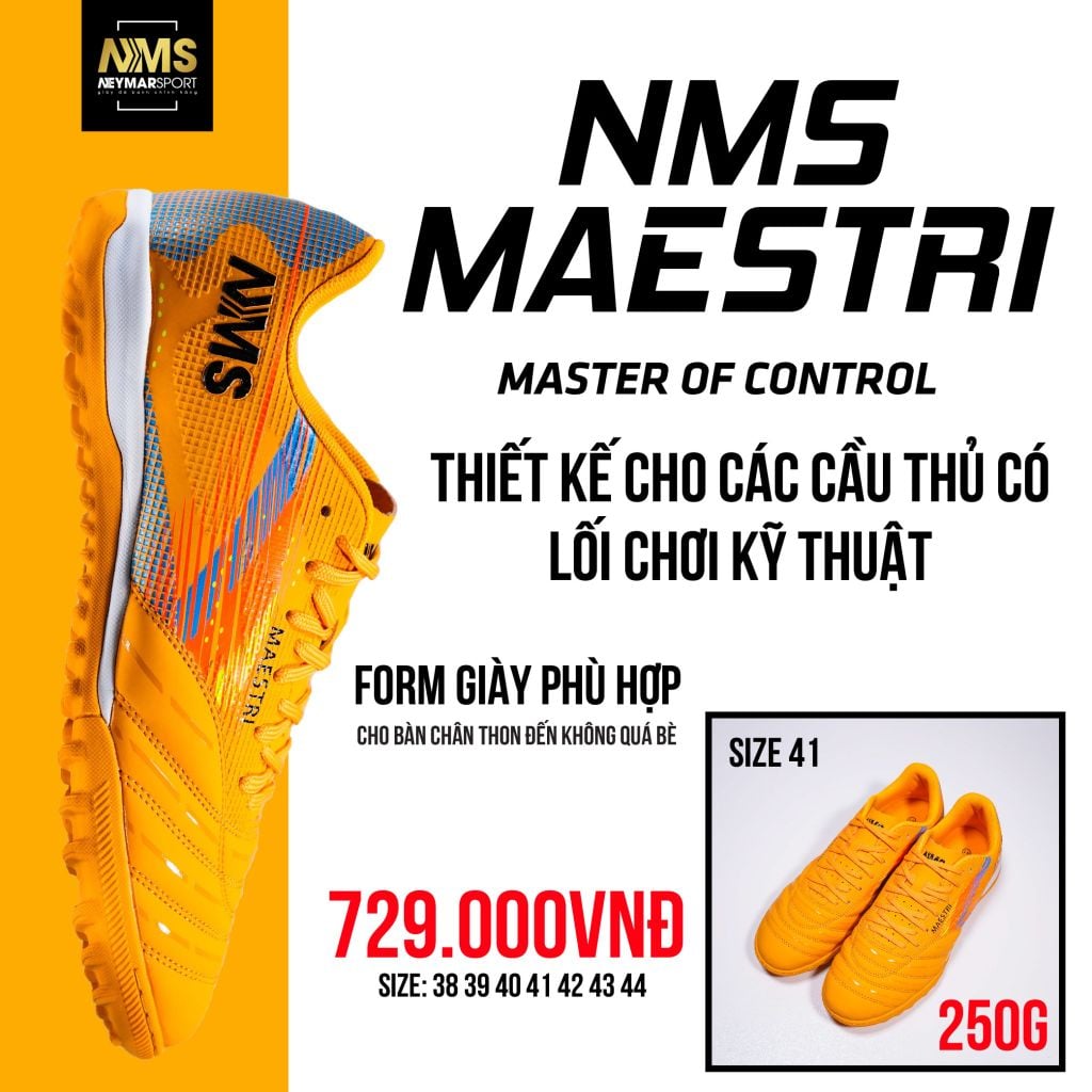 Giày đá bóng cỏ nhân tạo NMS Maestri 1.0 TF - Orange/Silver MAE1300