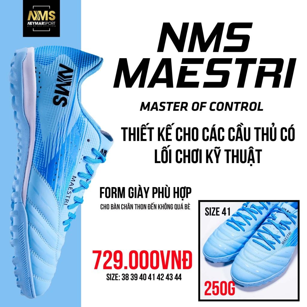 Giày đá bóng cỏ nhân tạo NMS Maestri 1.0 TF - Baby Blue/Black MAE1600