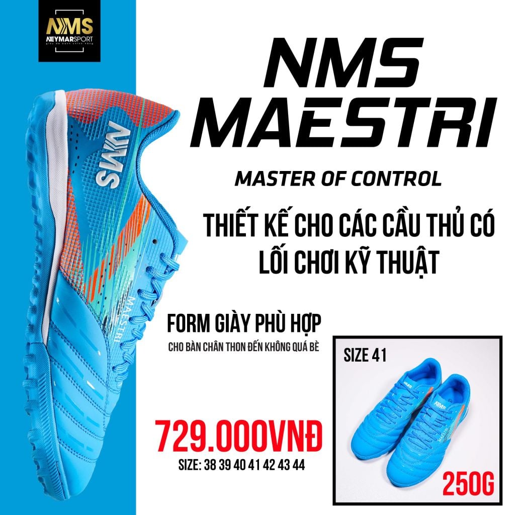 Giày đá bóng cỏ nhân tạo NMS Maestri 1.0 TF - Blue/White MAE1400