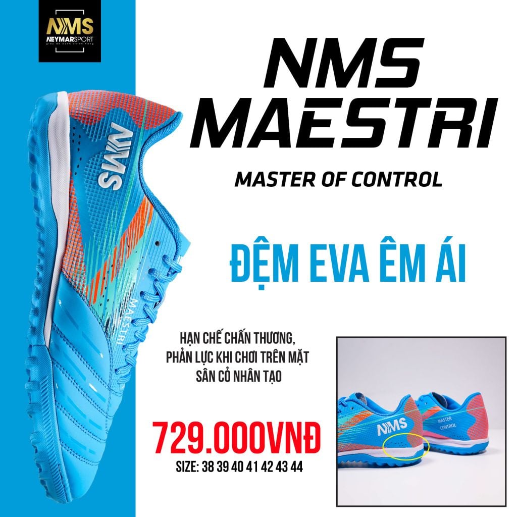 Giày đá bóng cỏ nhân tạo NMS Maestri 1.0 TF - Blue/White MAE1400