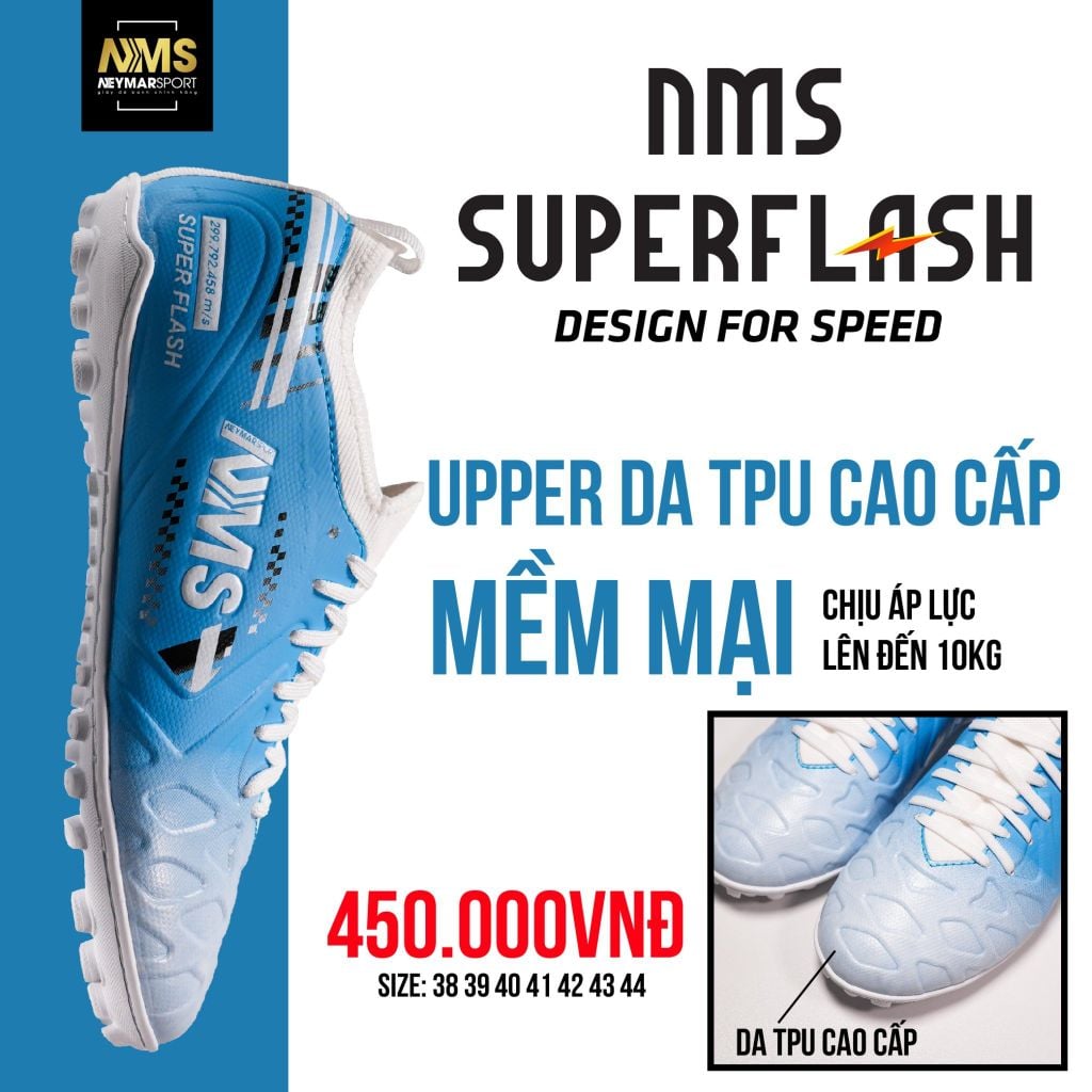 Giày đá bóng cỏ nhân tạo NMS SUPER FLASH TF - Sky Blue/White