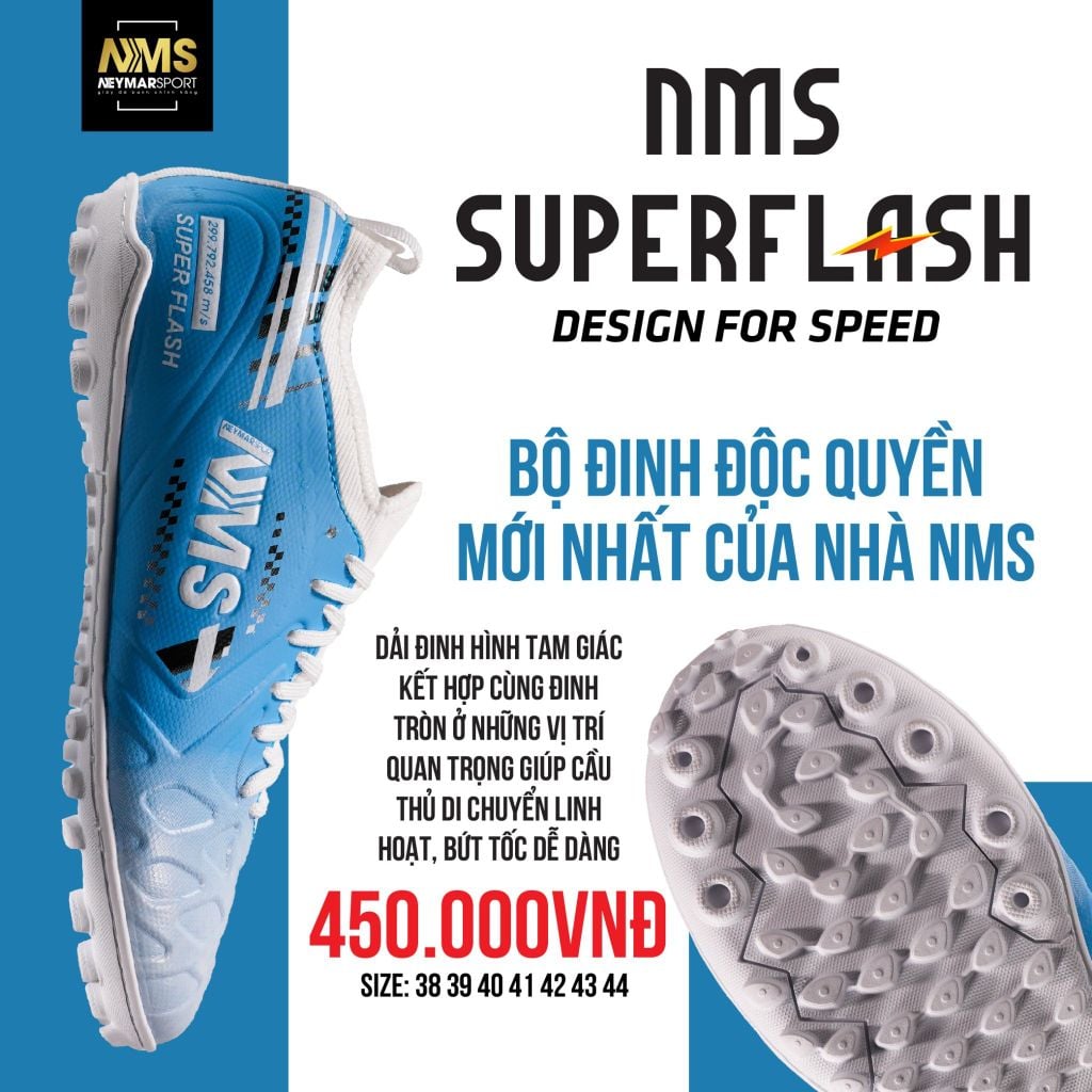 Giày đá bóng cỏ nhân tạo NMS SUPER FLASH TF - Sky Blue/White