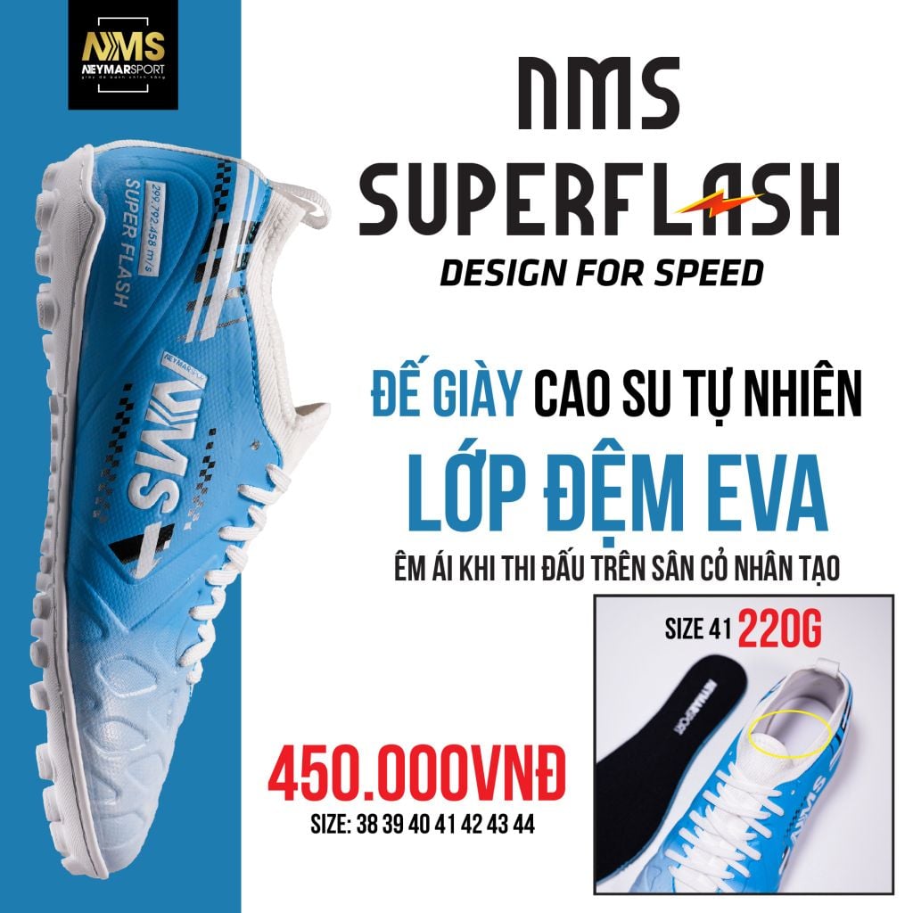 Giày đá bóng cỏ nhân tạo NMS SUPER FLASH TF - Sky Blue/White