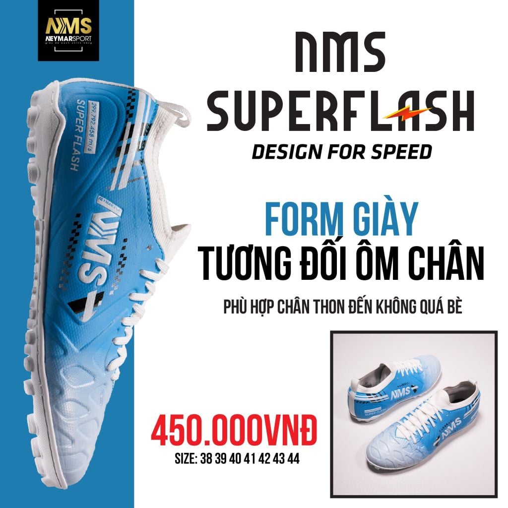 Giày đá bóng cỏ nhân tạo NMS SUPER FLASH TF - Sky Blue/White