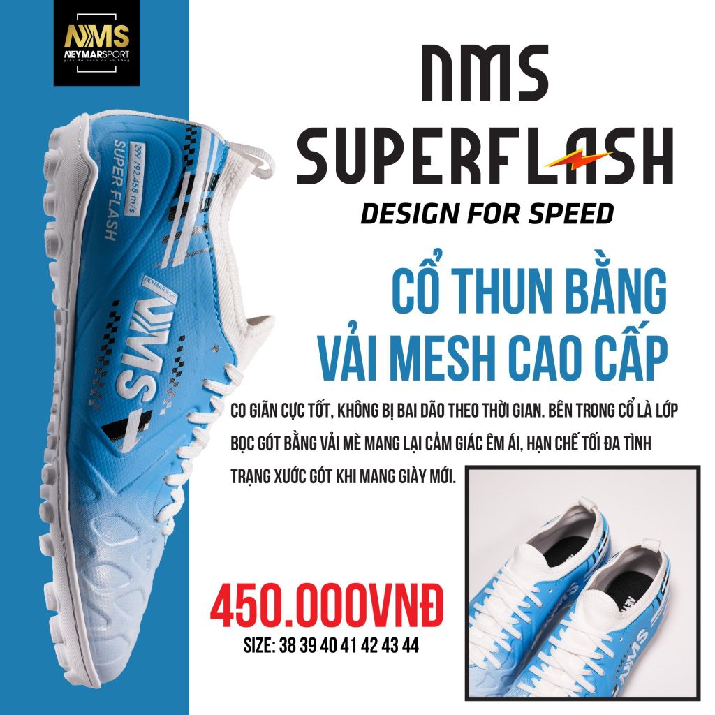 Giày đá bóng cỏ nhân tạo NMS SUPER FLASH TF - Sky Blue/White