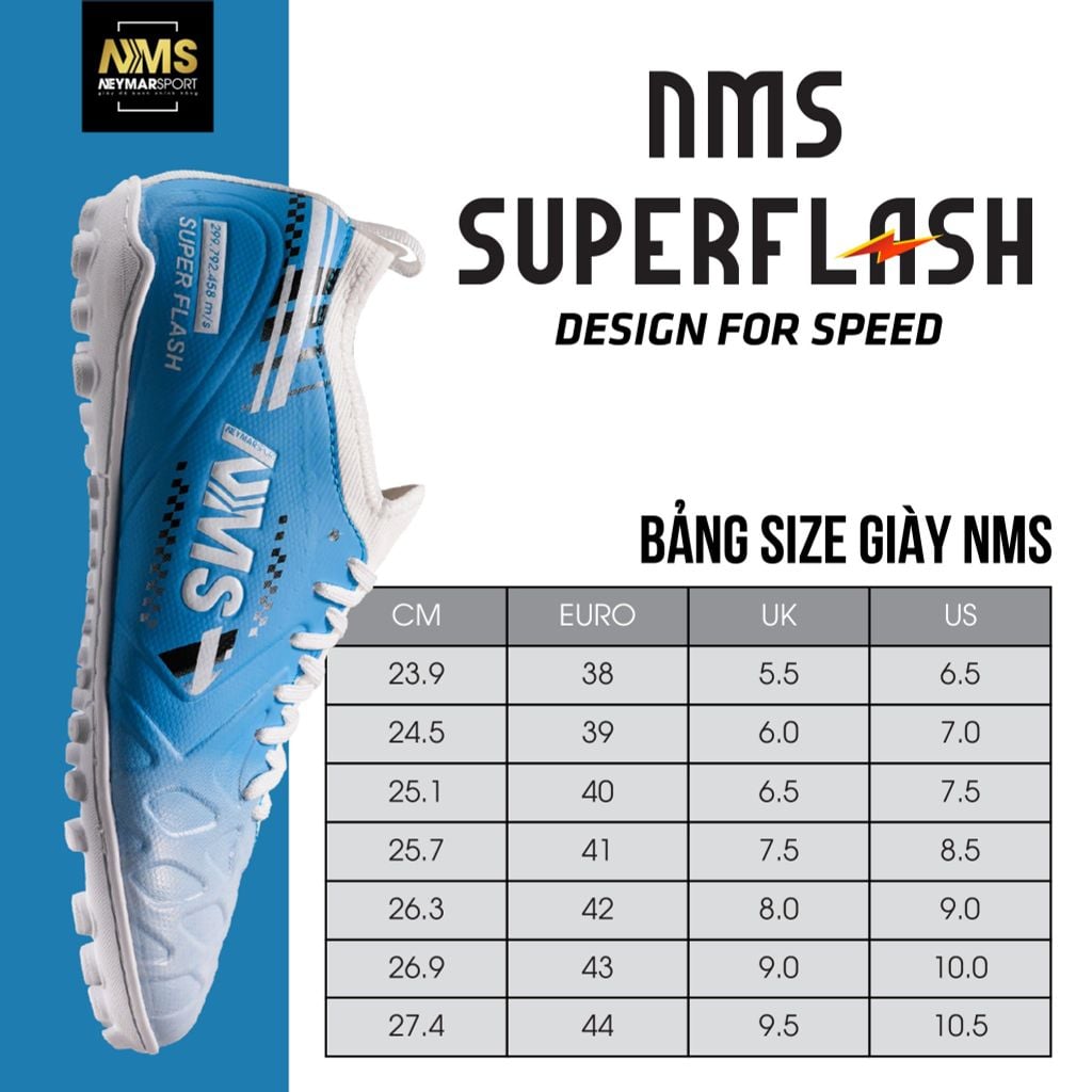 Giày đá bóng cỏ nhân tạo NMS SUPER FLASH TF - Sky Blue/White