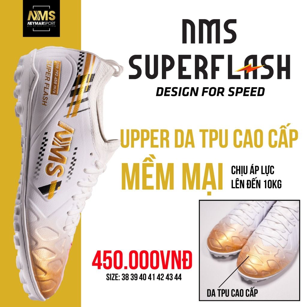 Giày đá bóng cỏ nhân tạo NMS SUPER FLASH TF - White/Gold