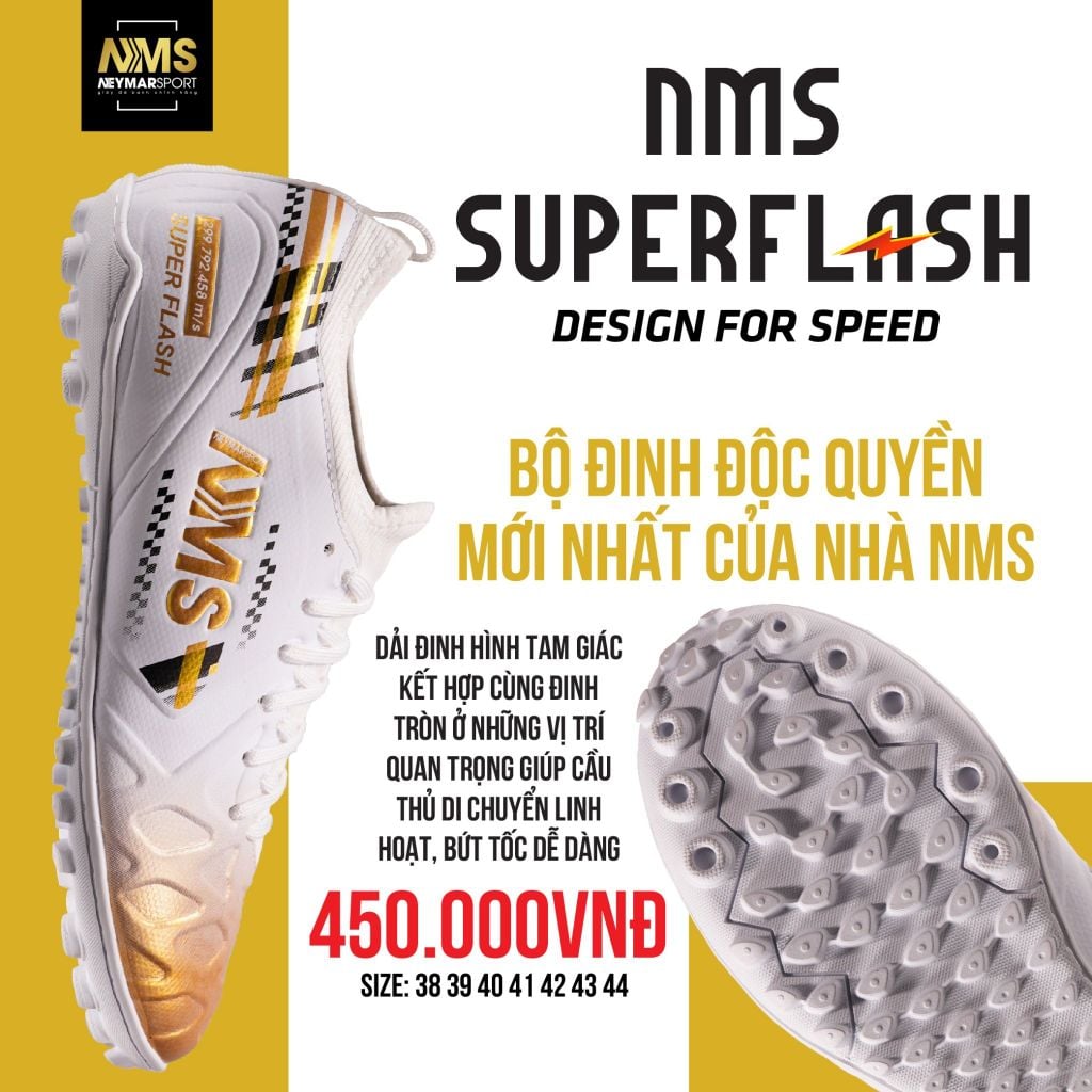 Giày đá bóng cỏ nhân tạo NMS SUPER FLASH TF - White/Gold