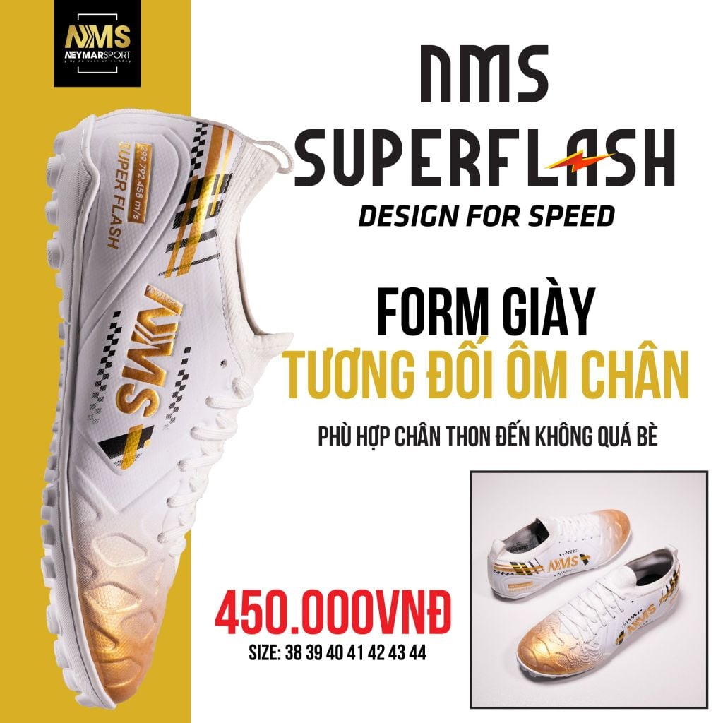Giày đá bóng cỏ nhân tạo NMS SUPER FLASH TF - White/Gold