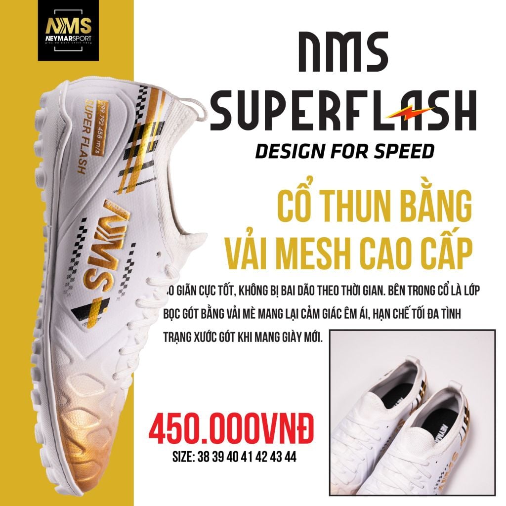 Giày đá bóng cỏ nhân tạo NMS SUPER FLASH TF - White/Gold