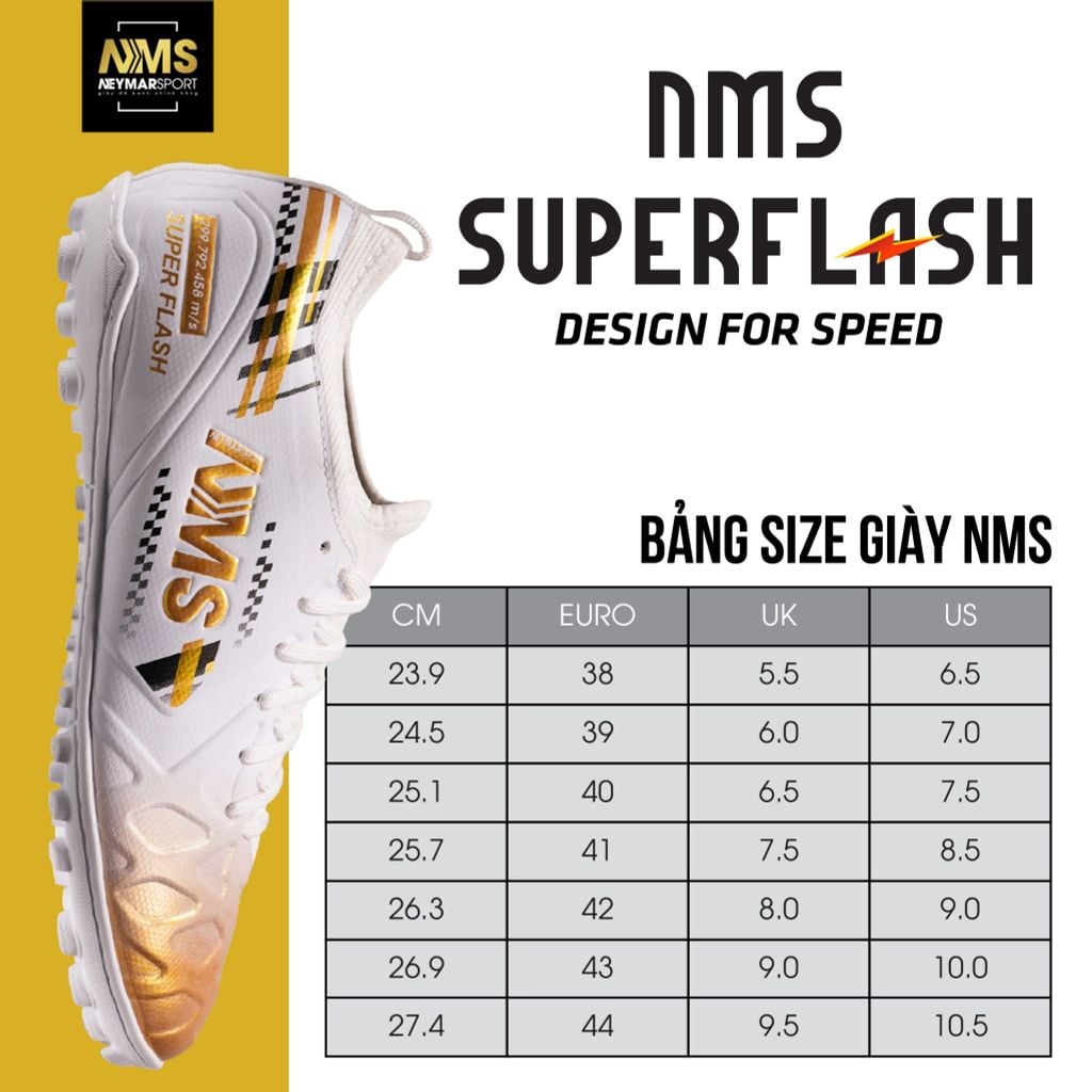 Giày đá bóng cỏ nhân tạo NMS SUPER FLASH TF - White/Gold