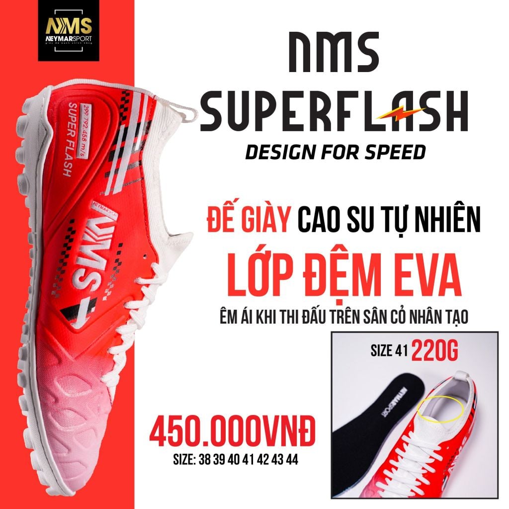 Giày đá bóng cỏ nhân tạo NMS SUPER FLASH TF - Red/White