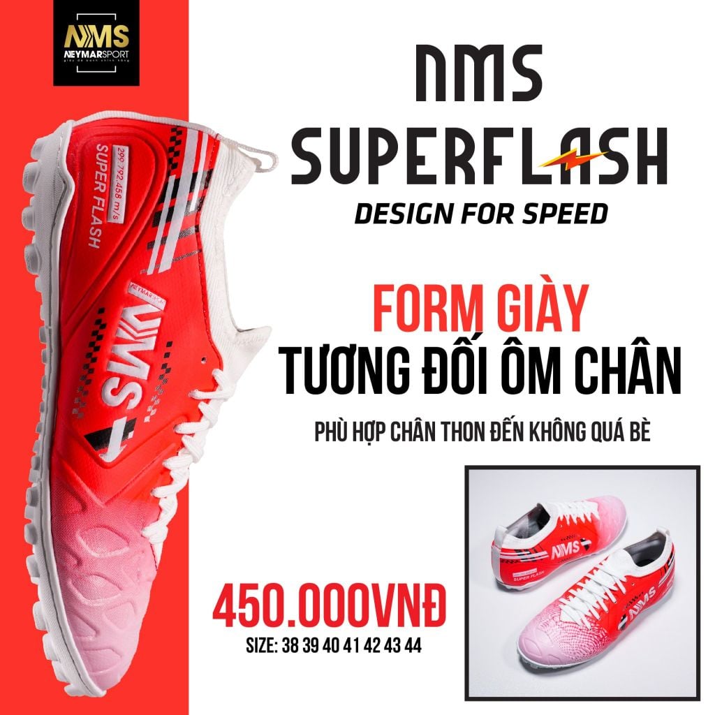 Giày đá bóng cỏ nhân tạo NMS SUPER FLASH TF - Red/White