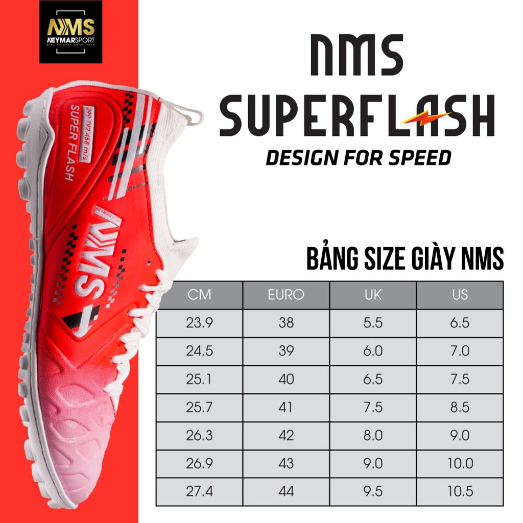 Giày đá bóng cỏ nhân tạo NMS SUPER FLASH TF - Red/White