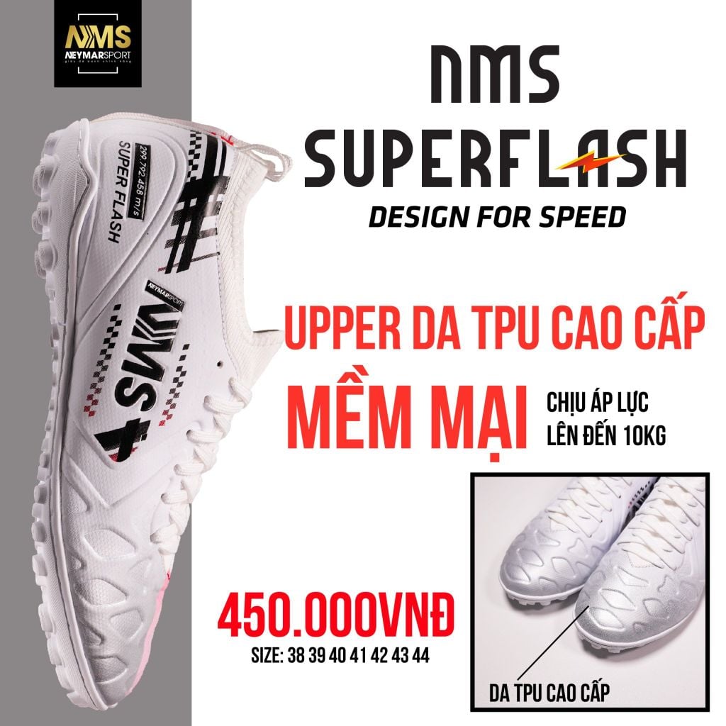 Giày đá bóng cỏ nhân tạo NMS SUPER FLASH TF - White/Black/Silver
