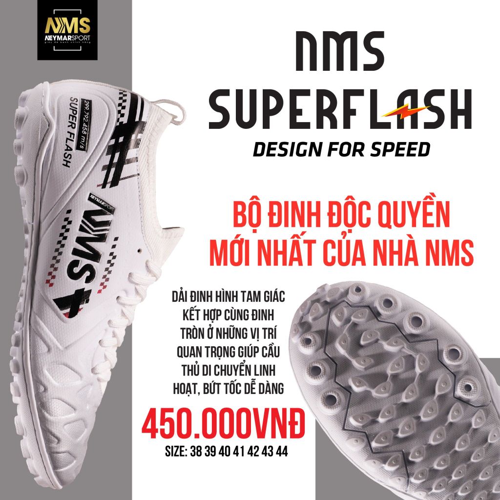Giày đá bóng cỏ nhân tạo NMS SUPER FLASH TF - White/Black/Silver