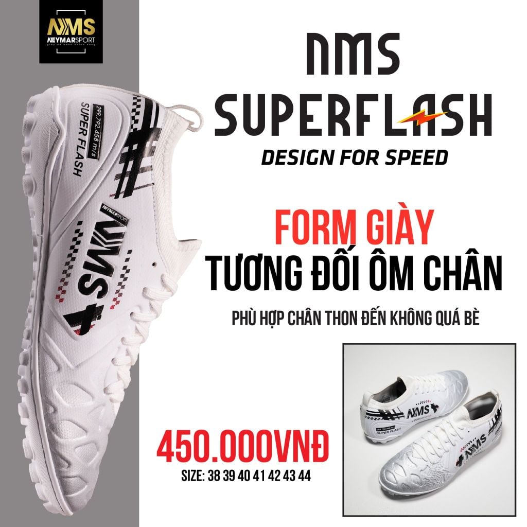 Giày đá bóng cỏ nhân tạo NMS SUPER FLASH TF - White/Black/Silver