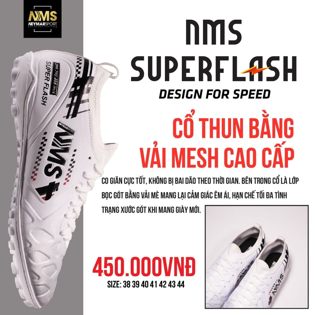 Giày đá bóng cỏ nhân tạo NMS SUPER FLASH TF - White/Black/Silver