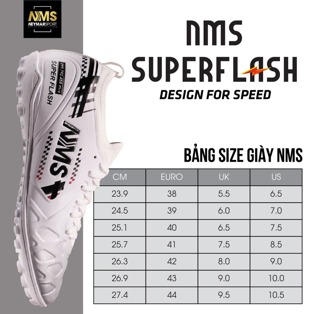 Giày đá bóng cỏ nhân tạo NMS SUPER FLASH TF - White/Black/Silver