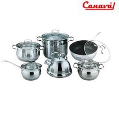 Bộ nồi/chảo/ấm Inox Canaval CA-139 ( 3 nồi vung kính, 1 quánh, 1 chảo, 1 ấm )