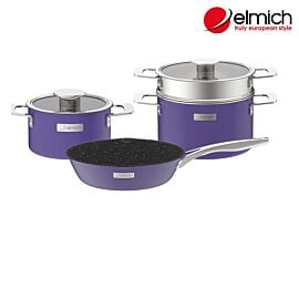 Bộ nồi Inox liền khối Elmich Hera EL8197 size 18, nồi hấp 22, chảo 26cm