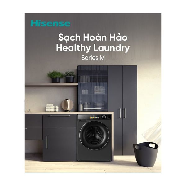 Máy giặt cửa trước Hisense inverter 10.5 kg WF120M5 (giặt chống đọng cặn >95%, tia nước pure jet, tự động phân bổ nước giặt, bảng điều khiển đa màu sắc, đèn lồng giặt, giặt AI tiết kiệm điện nước, one touch AI, tự dộng vệ sinh lồng giặt, kết nối q...