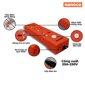 Ổ Cắm có dây Nanoco NES3320-5, 3 ổ đa năng,1 công tắc, 20A, 5m