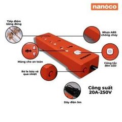 Ổ Cắm có dây Nanoco NES3320-5, 3 ổ đa năng,1 công tắc, 20A, 5m