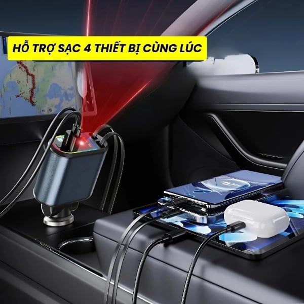 Tẩu Sạc Ô Tô Hỗ Trợ Sạc Nhanh 120W 5In1