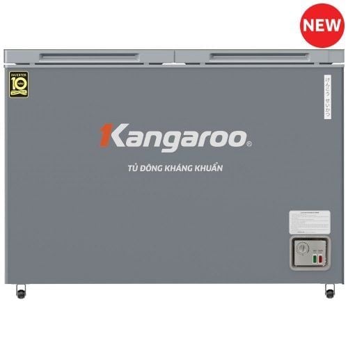 Tủ đông mát Kangaroo Inverter 268L KGFZA268IK2, 1 ngăn đông, 1 ngăn mát, nano bạc kháng khuẩn, cửa kính cường lực,dàn nhôm, màu ghi