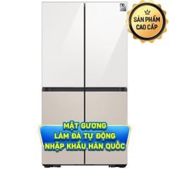 Tủ lạnh Samsung Inverter 4 cánh 648L RF59CB66F8S/SV. Thiết kế Bespoke thời thượng, mặt gương GlamGlass màu trắng/be. Quầy bar mini. Đá rơi. Lạnh lạnh và đông đá nhanh.