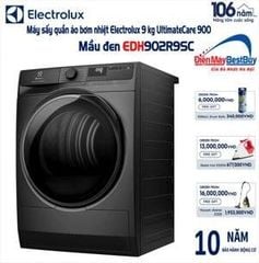 Máy sấy Heatpump Electrolux 9kg UltimateCare EDH902R9SC - màu xám đen - SensiCare bảo vệ sợi vải; 3DSense đo độ ẩm chính xác; DelicateCare bảo vệ trang phục cao cấp; ColourCare bảo vệ màu sắc; sấy diệt khuẩn Hygiene; Thailand