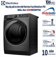Máy sấy quần áo Heatpump Electrolux 9kg EDH903R7SC( Cảm biến Radar, sấy sâu hiệu quả, Sấy nâng niu trang phục cao cấp, Tiết kiệm đến 60% năng lượng, Chương trình diệt khuẩn chuyên sâu,An toàn cho đồ len giặt tay,Sấy khô và giữ gìn quần áo.Màu xám ...