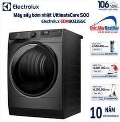 Máy sấy heatpump Electrolux 8KG UltimateCare EDH803J5SC - Màu xám đen - SensiCare cảm biến thông minh giúp bảo vệ sợi vải; Sấy diệt khuẩn Hygiene; ColourCare giữ màu sắc; Reverse Tumbling chống nhăn, xoắn rối; Thailand