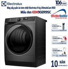 Máy sấy Heatpump Electrolux 9kg UltimateCare EDH902R9SC - màu xám đen - SensiCare bảo vệ sợi vải; 3DSense đo độ ẩm chính xác; DelicateCare bảo vệ trang phục cao cấp; ColourCare bảo vệ màu sắc; sấy diệt khuẩn Hygiene; Thailand