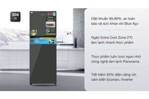 Tủ lạnh Panasonic 306L NR-TV341VGMV( Màu đen mặt gương,Ngăn đá trên,Blue Ag+ diệt khuẩn 99,99%).CSPF=1.80