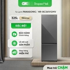 Tủ lạnh Panasonic 325L Inverter NR-BC361VGMV(NanoX cấp đông mềm, ngăn đá dưới, Mặt gương đen).CSPF=1.87