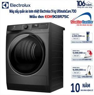 Máy sấy quần áo Heatpump Electrolux 9kg EDH903R7SC( Cảm biến Radar, sấy sâu hiệu quả, Sấy nâng niu trang phục cao cấp, Tiết kiệm đến 60% năng lượng, Chương trình diệt khuẩn chuyên sâu,An toàn cho đồ len giặt tay,Sấy khô và giữ gìn quần áo.Màu xám ...