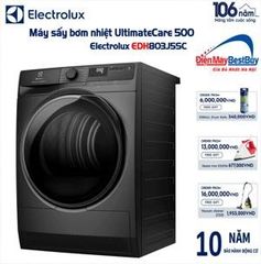 Máy sấy heatpump Electrolux 8KG UltimateCare EDH803J5SC - Màu xám đen - SensiCare cảm biến thông minh giúp bảo vệ sợi vải; Sấy diệt khuẩn Hygiene; ColourCare giữ màu sắc; Reverse Tumbling chống nhăn, xoắn rối; Thailand