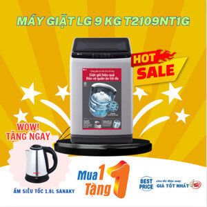 Máy giặt LG 9kg cửa trên T2109NT1G( 8 chương trình giặt, nắp kính cường lực trợ lực, tự khởi động lại khi mất điện. Màu xám nhạt)