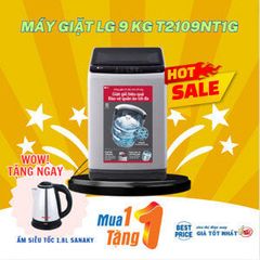 Máy giặt LG 9kg cửa trên T2109NT1G( 8 chương trình giặt, nắp kính cường lực trợ lực, tự khởi động lại khi mất điện. Màu xám nhạt)