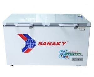Tủ đông mát Sanaky 300L inverter VH-4099W4K(2 ngăn:1 đông 1 mát,2 cánh,Dàn đồng,cánh kính cường lực,màu Xám
