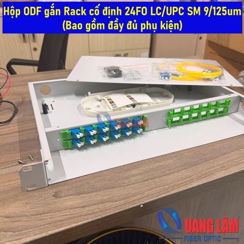 Hộp ODF gắn Rack cố định 24FO LC/UPC SM Singlemode 9/125um (Đầy đủ phụ kiện)