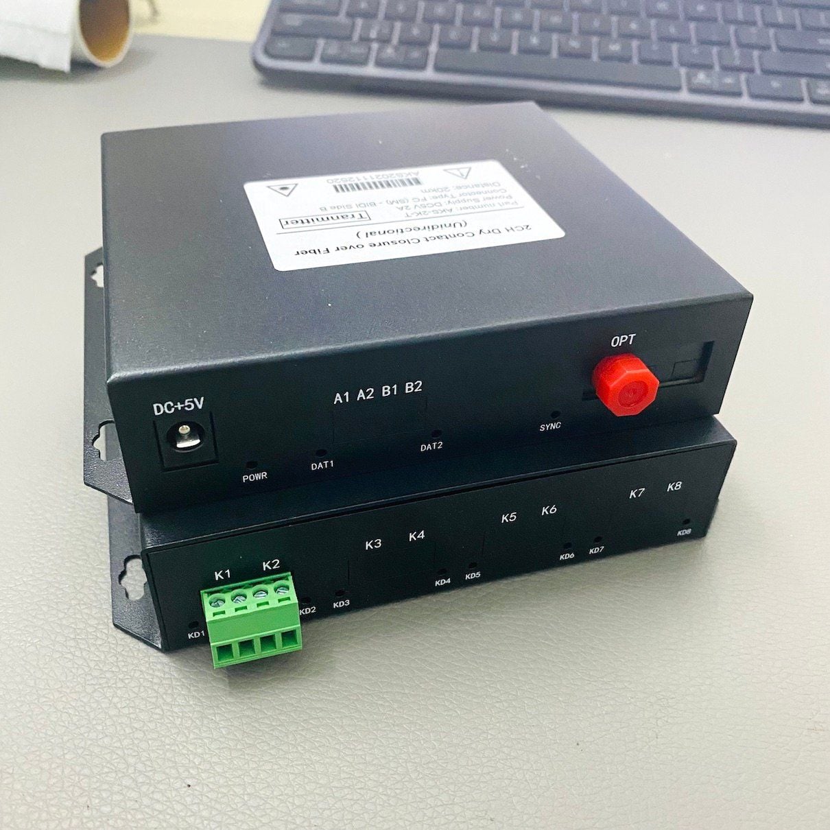 Bộ chuyển đổi 2 kênh công tắc sang quang, 20km, 1 sợi quang, cổng FC (2CH Dry Contact Closure over Fiber), P/N: AKS-2K-T