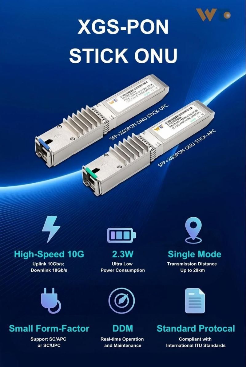 Module quang XGSPON ONU SFP+ 10G 1270/1577nm 20km SC/APC P/N: WT-ONU-STICK-APC
