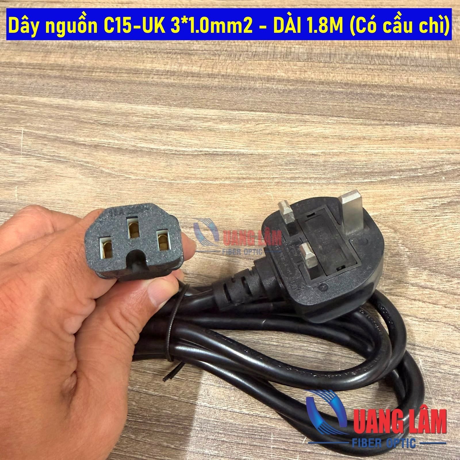 Dây nguồn C15-UK 3*1.0mm2 DÀI 1.8M (Có cầu chì)