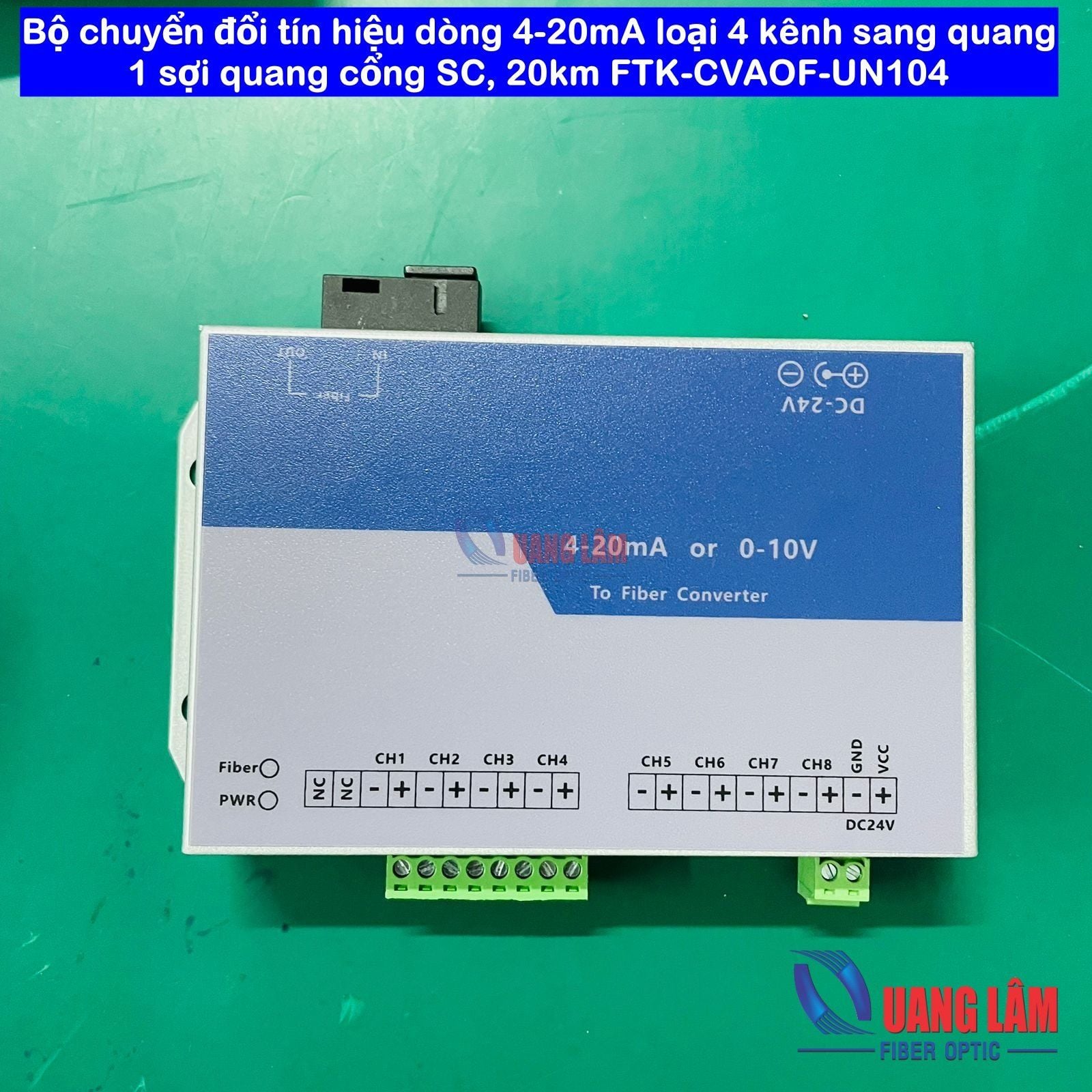 Bộ chuyển đổi tín hiệu dòng 4-20mA loại 4 kênh sang quang, 1 sợi quang cổng SC, 20km, FTK-CVAOF-UN104