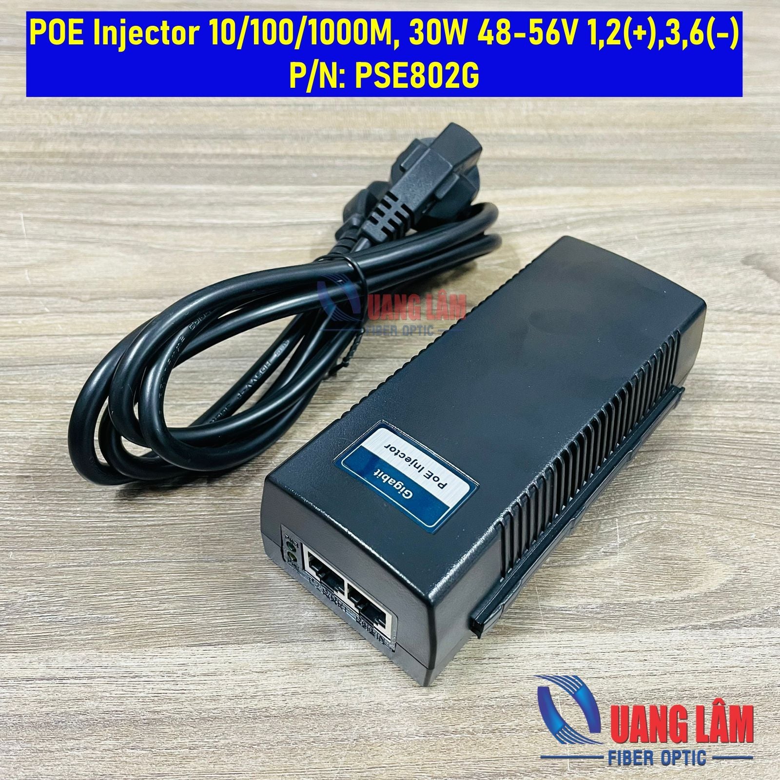 Adapter POE 48-56V/30W 2 Port Gigabit KMETech PSE802G : 1,2(+)/3,6(-)