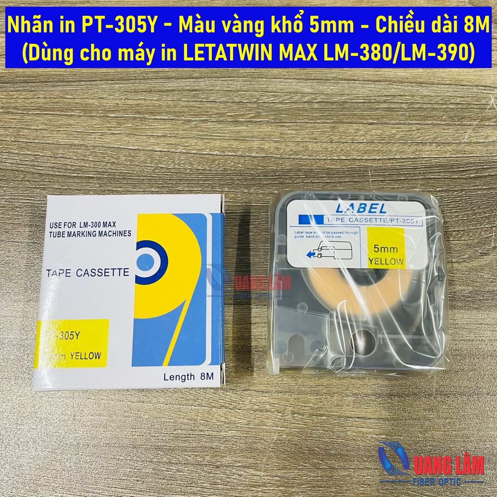Nhãn in PT-305Y - Màu vàng khổ 5mm - Chiều dài 8M (Dùng cho máy in LETATWIN MAX LM-380/LM-390)