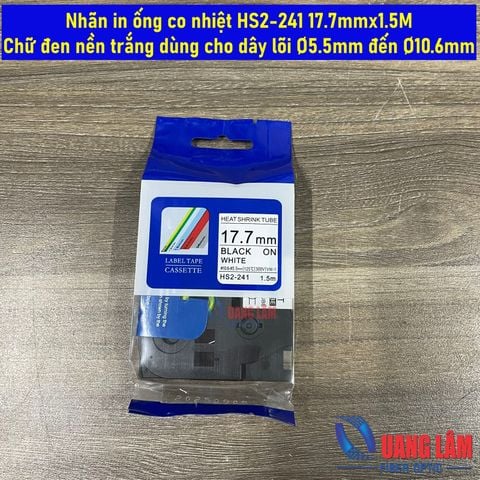 Nhãn in ống co nhiệt HS2-241 - 17.7mmx1.5M - Chữ đen nền trắng dùng cho dây lõi Ø5.5mm đến Ø 10.6mm Cho máy in nhãn Brother